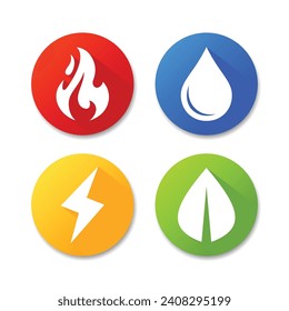 Set of fire, water, electricity and leaf icon vector illustration