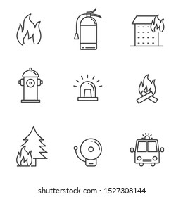 Set of fire and wildfire related icon with simple line design