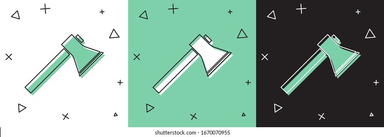 Set Fire fighter Axt Symbol einzeln auf weißem und grünem, schwarzem Hintergrund. Feuerlöschaxt. Vektorillustration-Illustration