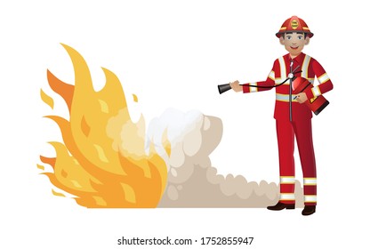 Set of firefighter with different poses