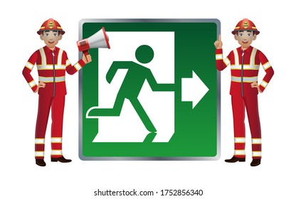 Set of firefighter with different poses