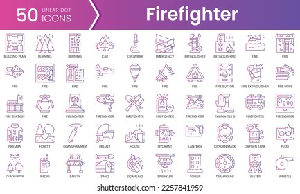 Set of firefighter icons. Gradient style icon bundle. Vector Illustration