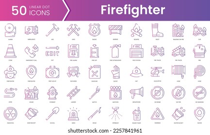 Conjunto de iconos de los bomberos. Conjunto de iconos de estilo de degradado. Ilustración vectorial