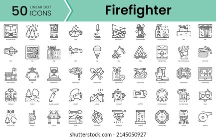 Set of firefighter icons. Line art style icons bundle. vector illustration