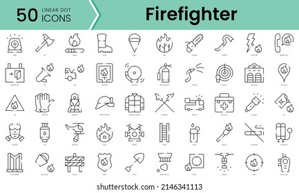 Conjunto de iconos de los bomberos. Conjunto de iconos de estilo de arte de línea. ilustración vectorial