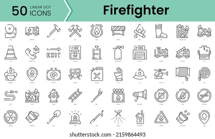 Set of firefighter icons. Line art style icons bundle. vector illustration