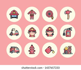 Set firefighter icons  on cool style background 