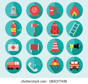Set of firefighter icons. Vector illustrations
