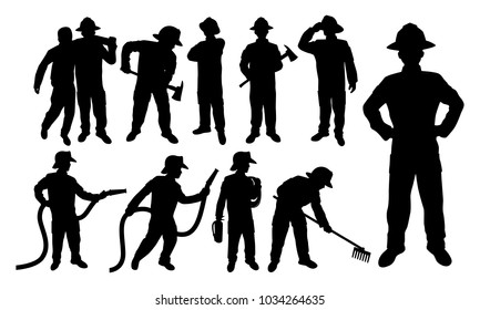 Set Firefighter Silhouette Vector