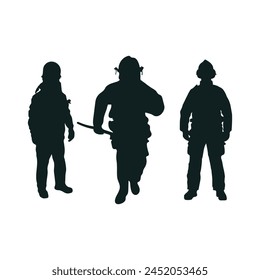 Set Of Firefighter Silhouette Vector