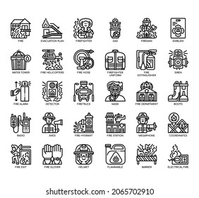 Set of Firefighter thin line and pixel perfect icons for any web and app project. 