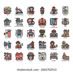 Set of Firefighter thin line and pixel perfect icons for any web and app project. 