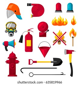 Set of firefighting items. Fire protection equipment.