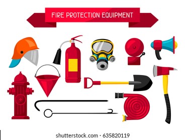 Set of firefighting items. Fire protection equipment.