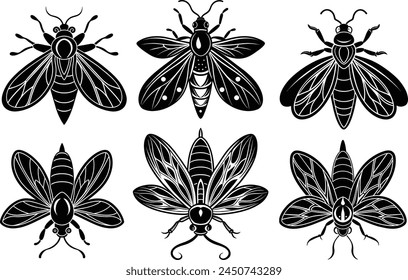 Set of Firefly design silhouette vector illustration