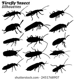 Set of firefly insect silhouette illustrations