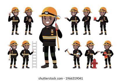 Set of fireman with different poses