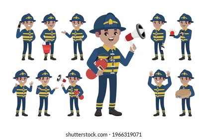 Set of fireman with different poses