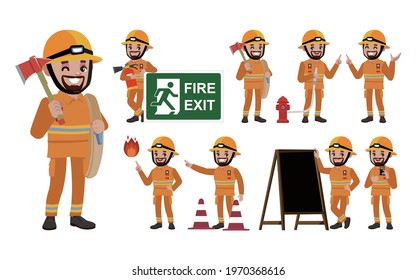 Set of fireman with different poses