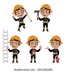 Set of fireman with different poses