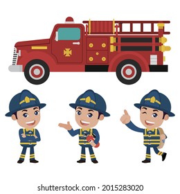Set of fireman with different poses