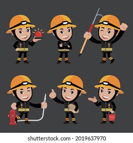 Set of fireman with different poses