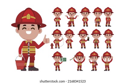 Set of fireman with different poses