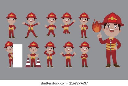 Set of fireman with different poses