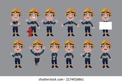 Set of fireman with different poses