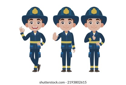 Set of fireman with different poses