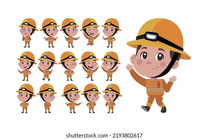 Set of fireman with different poses