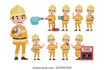 Set of fireman with different poses