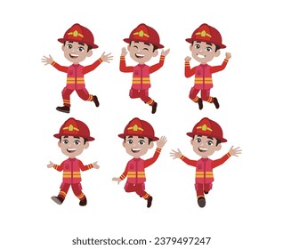 Set of fireman with different poses