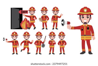 Set of fireman with different poses