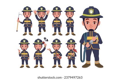 Set of fireman with different poses