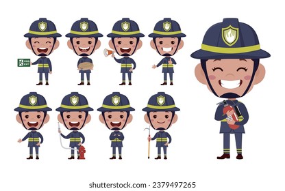 Set of fireman with different poses