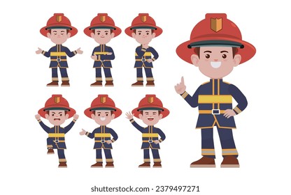 Set of fireman with different poses