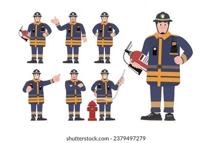 Set of fireman with different poses