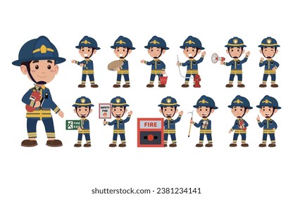 Set of fireman with different poses