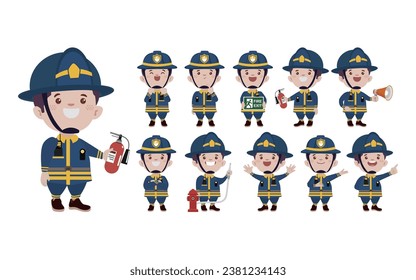 Set of fireman with different poses