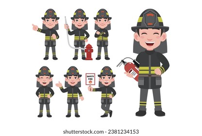 Set of fireman with different poses