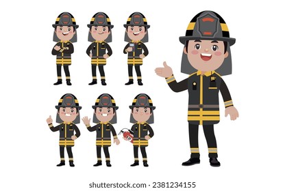 Set of fireman with different poses