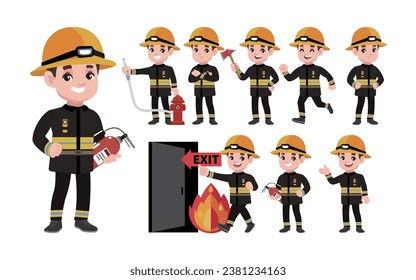 Set of fireman with different poses