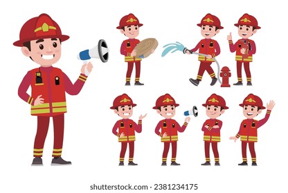 Set of fireman with different poses