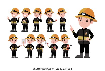 Set of fireman with different poses