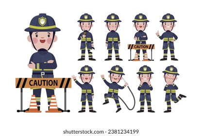 Set of fireman with different poses