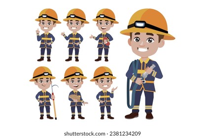 Set of fireman with different poses