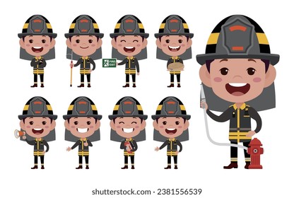 Set of fireman with different poses