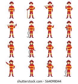 Set of Fireman and fire woman Illustration Design Vector