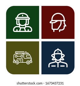 Set of fireman icons. Such as Firewoman, Firefighter, Fire truck , fireman icons